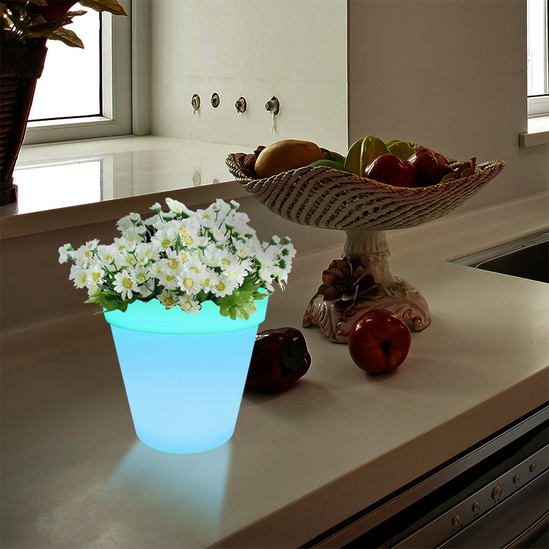 تغيير اللون RGB LED Plant Pot Table مصباح اللمس ، الحديث البسيط PE بلاستيك زهرة LED مصابيح الطاولة مع قاعدة خشبية صلبة لغرفة المعيشة/office
